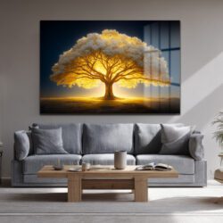 Altın Işıltılı Hayat Ağacı: Modern Dekoratif Temperli Cam Tablo Duvar Dekoru Altın Işıltılı Hayat Ağacı: Modern Dekoratif Temperli Cam Tablo