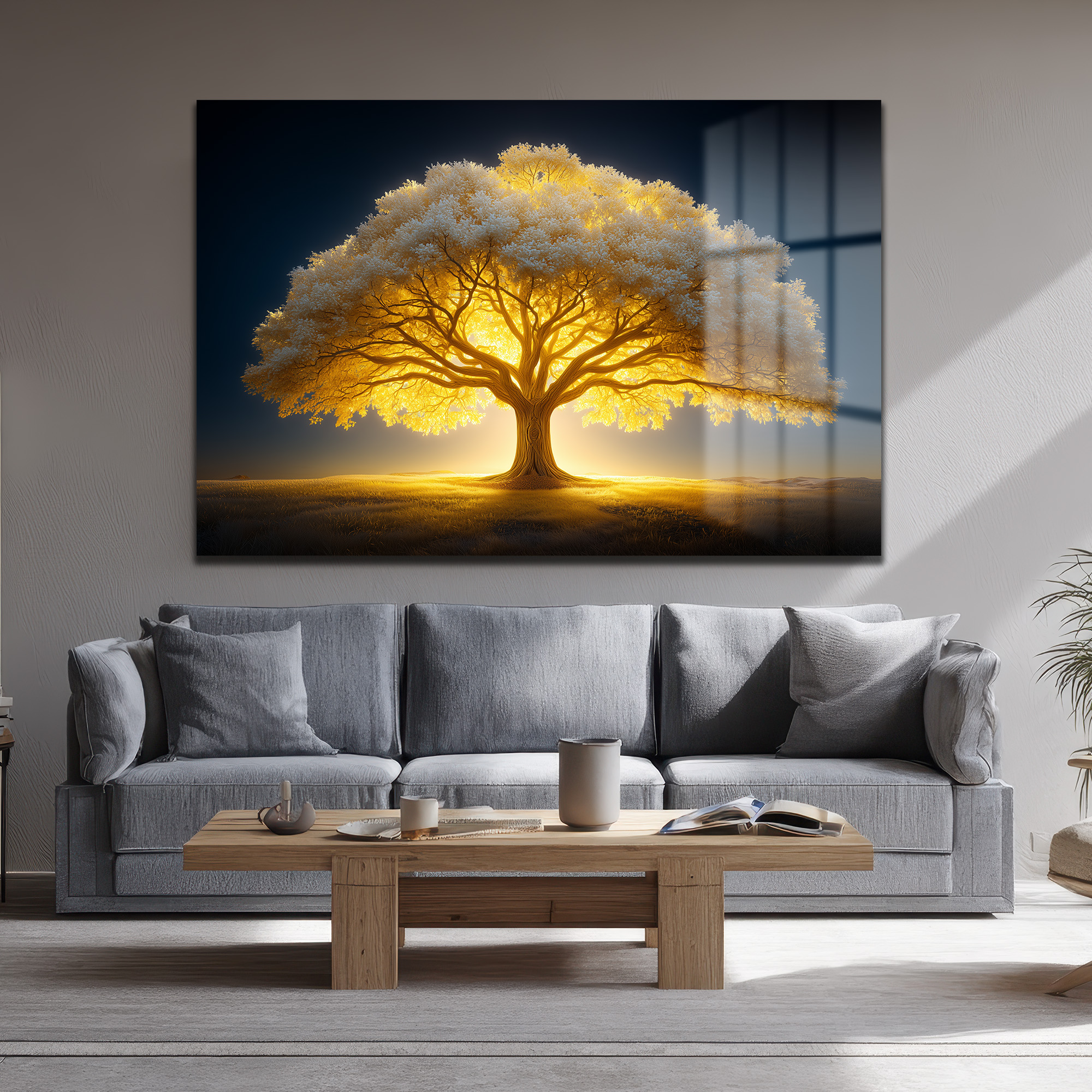 Altın Işıltılı Hayat Ağacı: Modern Dekoratif Temperli Cam Tablo Duvar Dekoru Altın Işıltılı Hayat Ağacı: Modern Dekoratif Temperli Cam Tablo