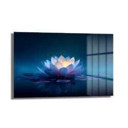 Sonsuz Huzur: Işıltılı Mavi Lotus Çiçeği Temperli Cam Tablo Duvar Dekoru Sonsuz Huzur: Işıltılı Mavi Lotus Çiçeği Temperli Cam Tablo