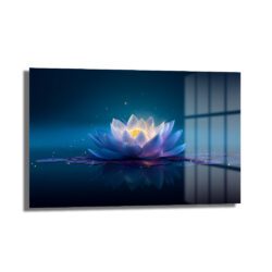 Sonsuzluk Mavisi: Işıltılı Lotus Çiçeği Temperli Cam Tablo Duvar Dekoru Sonsuzluk Mavisi: Işıltılı Lotus Çiçeği Temperli Cam Tablo