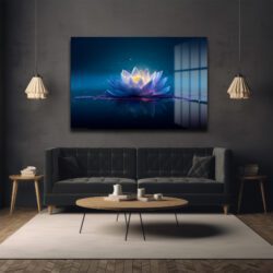 Sonsuzluk Mavisi: Işıltılı Lotus Çiçeği Temperli Cam Tablo Duvar Dekoru Sonsuzluk Mavisi: Işıltılı Lotus Çiçeği Temperli Cam Tablo