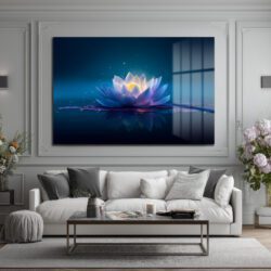 Sonsuzluk Mavisi: Işıltılı Lotus Çiçeği Temperli Cam Tablo Duvar Dekoru Sonsuzluk Mavisi: Işıltılı Lotus Çiçeği Temperli Cam Tablo