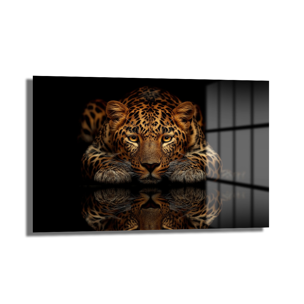 Asil Avcı: Leopar Temalı Modern Cam Tablo Duvar Dekoru Asil Avcı: Leopar Temalı Modern Cam Tablo