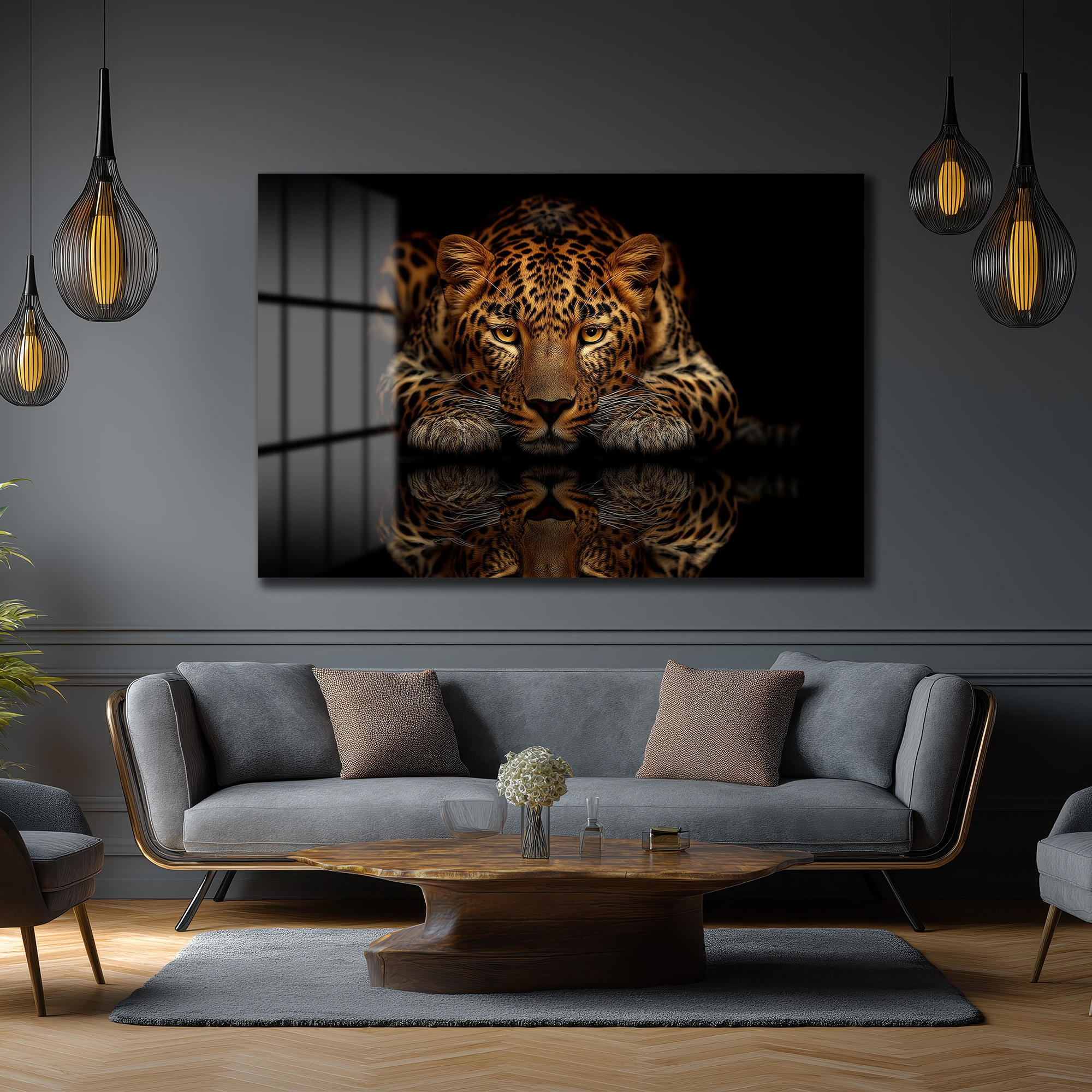 Asil Avcı: Leopar Temalı Modern Cam Tablo Duvar Dekoru Asil Avcı: Leopar Temalı Modern Cam Tablo