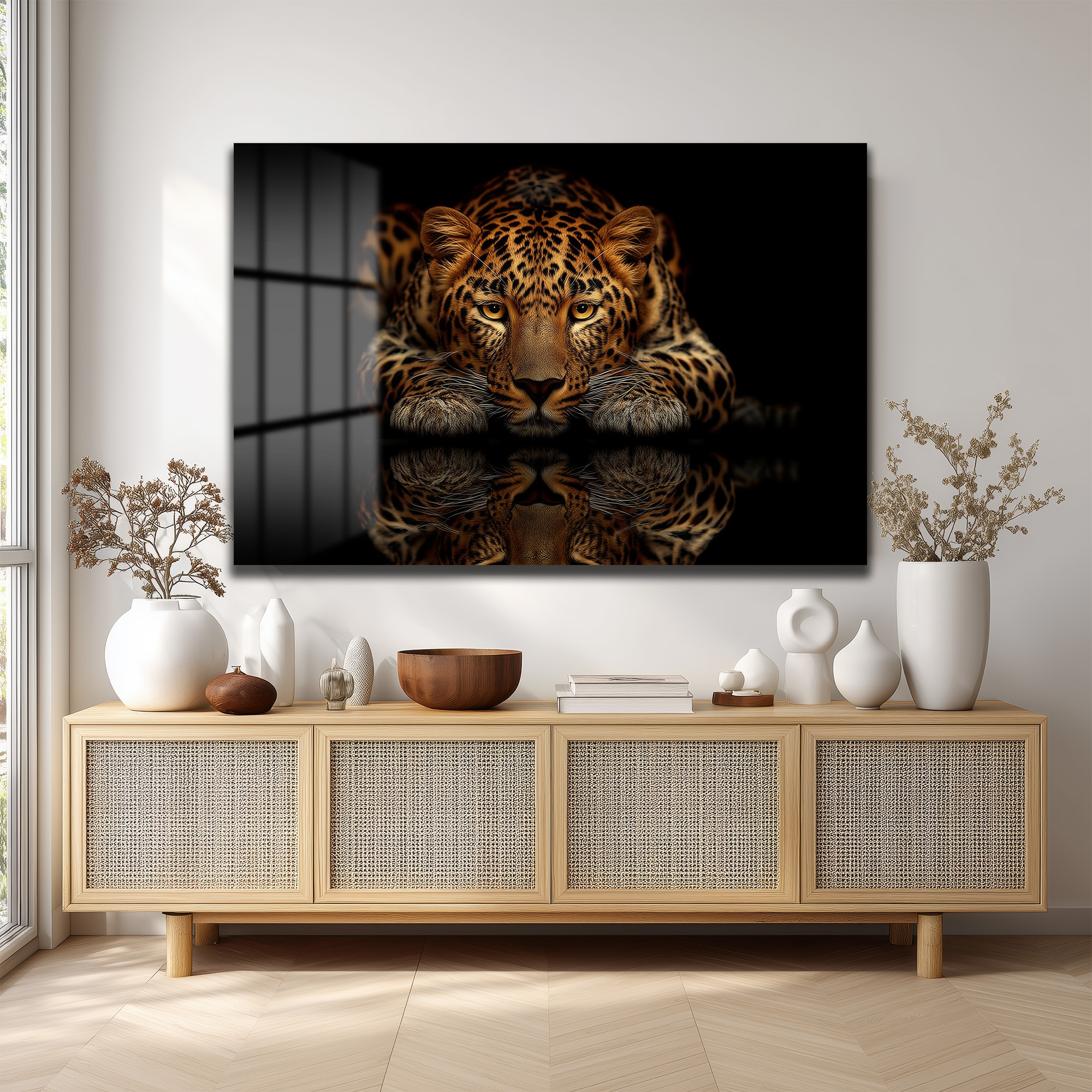 Asil Avcı: Leopar Temalı Modern Cam Tablo Duvar Dekoru Asil Avcı: Leopar Temalı Modern Cam Tablo