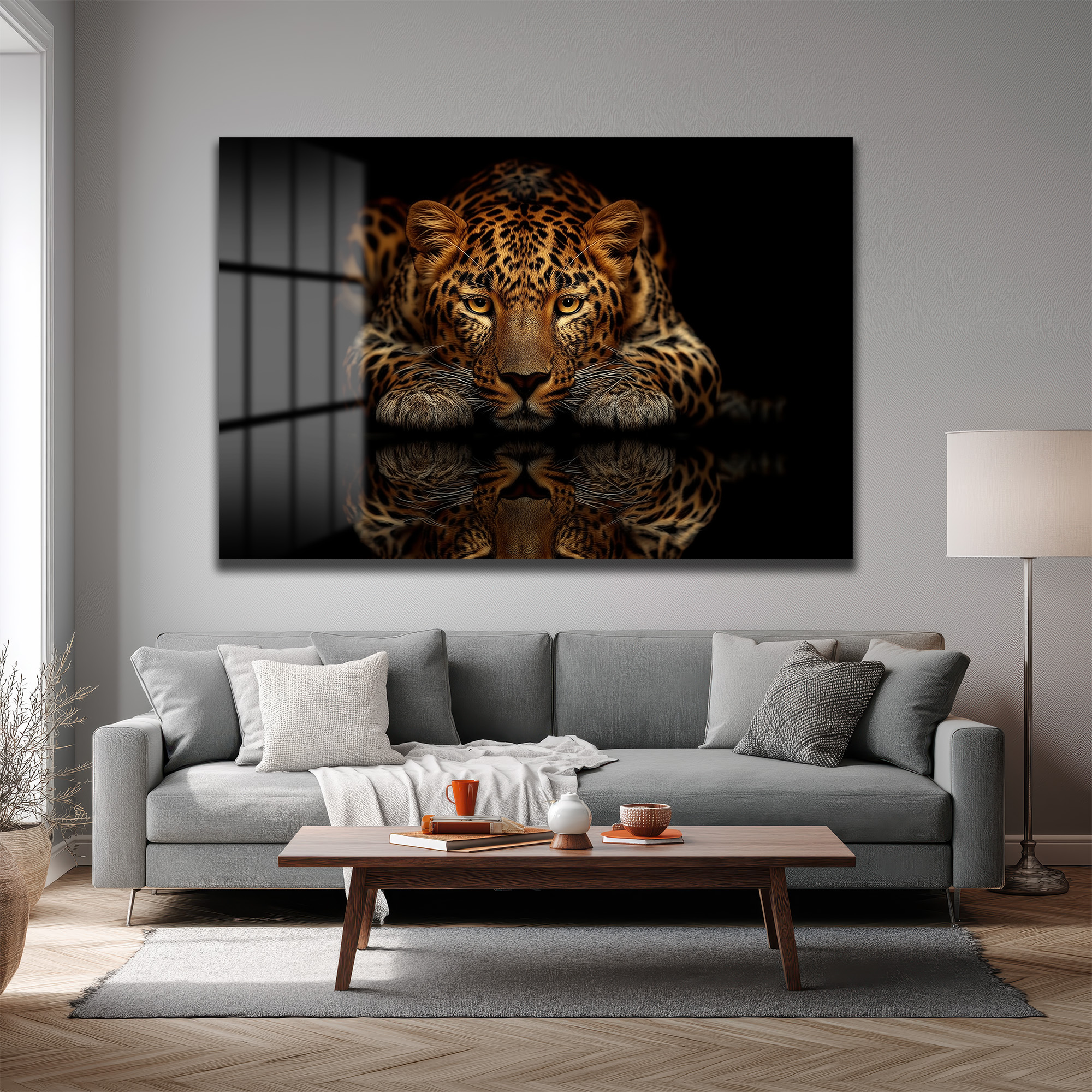 Asil Avcı: Leopar Temalı Modern Cam Tablo Duvar Dekoru Asil Avcı: Leopar Temalı Modern Cam Tablo