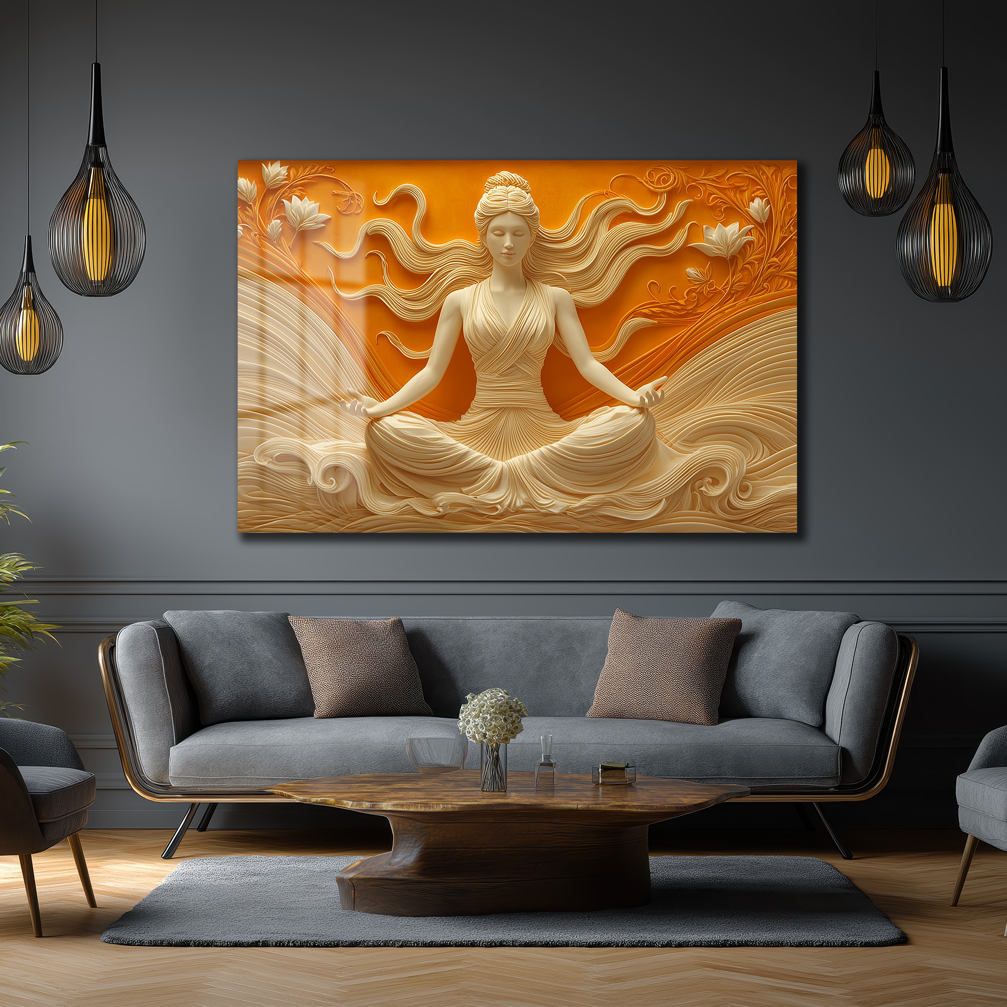 Huzur Meditasyonu: Lotus ve Dalgaların Dansı Temperli Cam Tablo Duvar Dekoru Huzur Meditasyonu: Lotus ve Dalgaların Dansı Temperli Cam Tablo