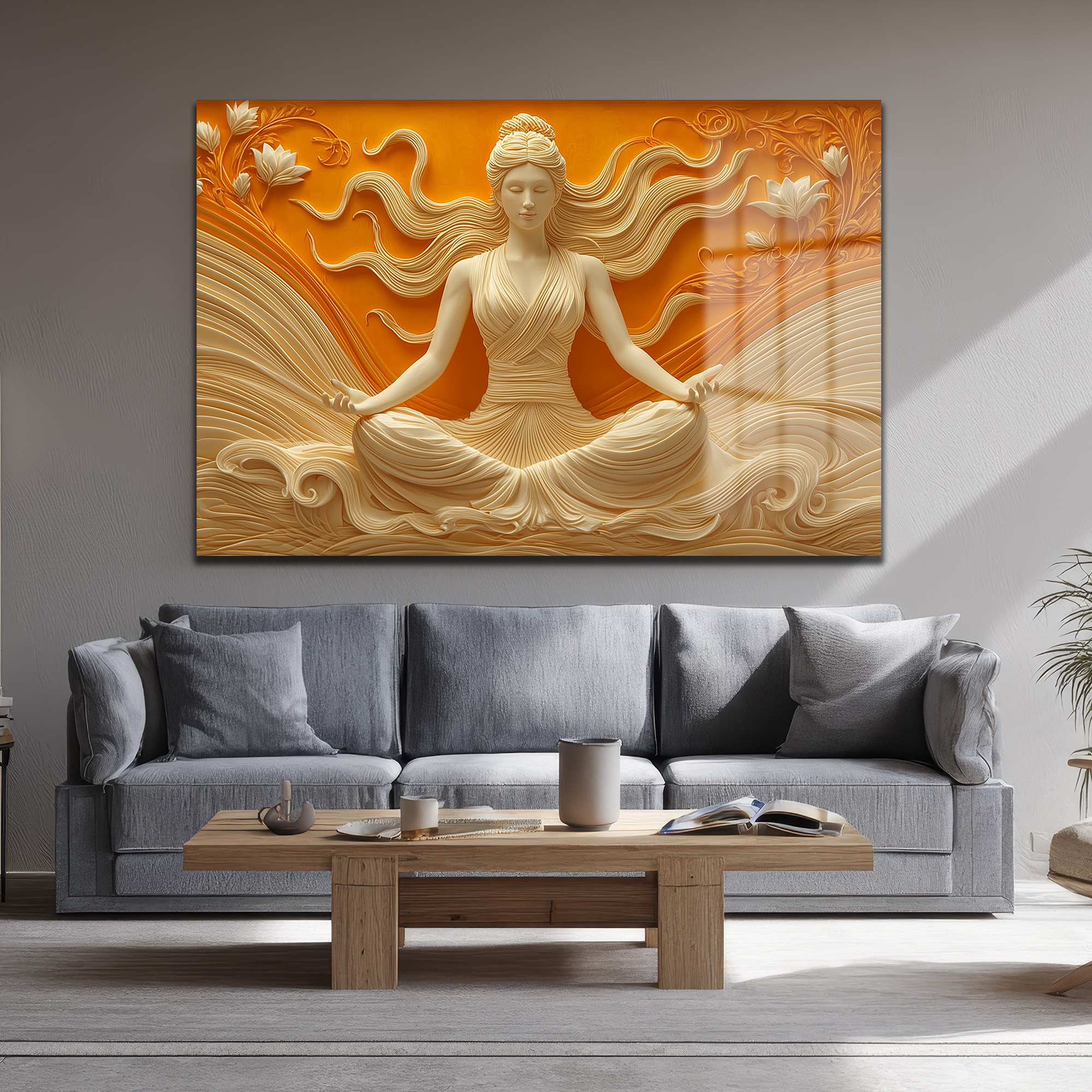 Huzur Meditasyonu: Lotus ve Dalgaların Dansı Temperli Cam Tablo Duvar Dekoru Huzur Meditasyonu: Lotus ve Dalgaların Dansı Temperli Cam Tablo
