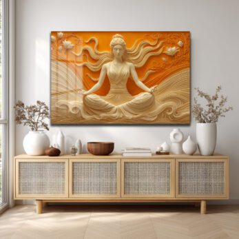 Huzur Meditasyonu: Lotus ve Dalgaların Dansı Temperli Cam Tablo - Glazella