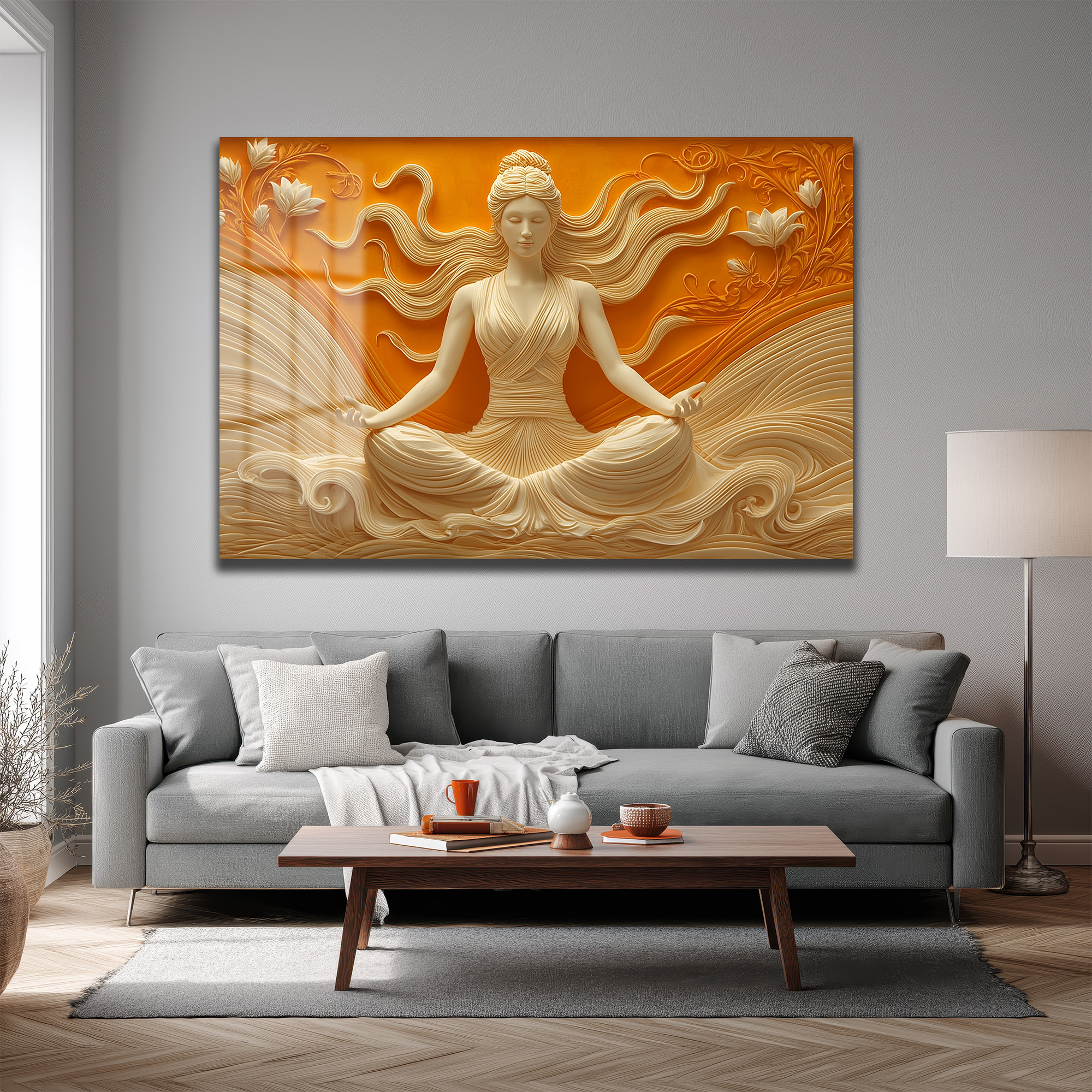 Huzur Meditasyonu: Lotus ve Dalgaların Dansı Temperli Cam Tablo Duvar Dekoru Huzur Meditasyonu: Lotus ve Dalgaların Dansı Temperli Cam Tablo