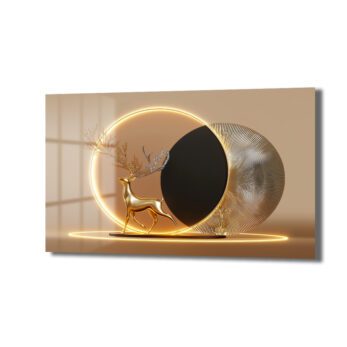 Altın Geyik Aura: Işıltılı Modern Cam Tablo