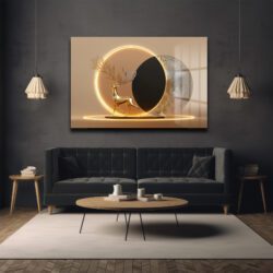 Altın Geyik Aura: Işıltılı Modern Cam Tablo Duvar Dekoru Altın Geyik Aura: Işıltılı Modern Cam Tablo