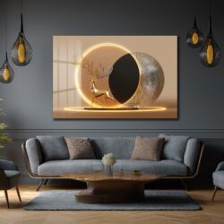 Altın Geyik Aura: Işıltılı Modern Cam Tablo Duvar Dekoru Altın Geyik Aura: Işıltılı Modern Cam Tablo