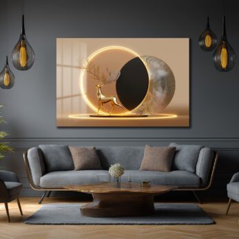Altın Geyik Aura: Işıltılı Modern Cam Tablo - Glazella Altın Geyik Aura: Işıltılı Modern Cam Tablo - Glazella