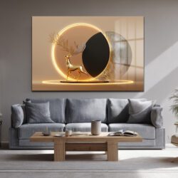 Altın Geyik Aura: Işıltılı Modern Cam Tablo Duvar Dekoru Altın Geyik Aura: Işıltılı Modern Cam Tablo