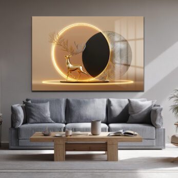 Altın Geyik Aura: Işıltılı Modern Cam Tablo - Glazella Altın Geyik Aura: Işıltılı Modern Cam Tablo - Glazella