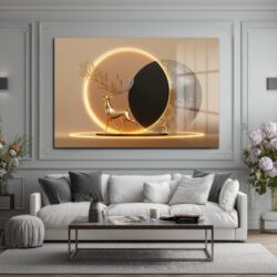 Altın Geyik Aura: Işıltılı Modern Cam Tablo Duvar Dekoru Altın Geyik Aura: Işıltılı Modern Cam Tablo