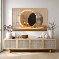 Altın Geyik Aura: Işıltılı Modern Cam Tablo Duvar Dekoru Altın Geyik Aura: Işıltılı Modern Cam Tablo