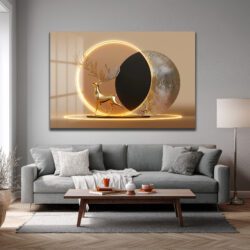 Altın Geyik Aura: Işıltılı Modern Cam Tablo Duvar Dekoru Altın Geyik Aura: Işıltılı Modern Cam Tablo