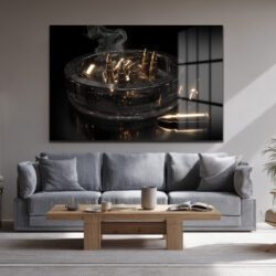 Altın Mermiler: Gücün ve Lüksün İfadesi Modern Cam Tablo Duvar Dekoru Altın Mermiler: Gücün ve Lüksün İfadesi Modern Cam Tablo
