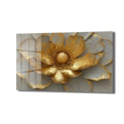 Lüks Altın Çiçek Rölyef Cam Tablo - Glazella