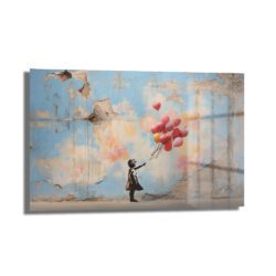 Umut Balonları: Banksy Tarzı Kız ve Balonlar Cam Tablo Duvar Dekoru Umut Balonları: Banksy Tarzı Kız ve Balonlar Cam Tablo