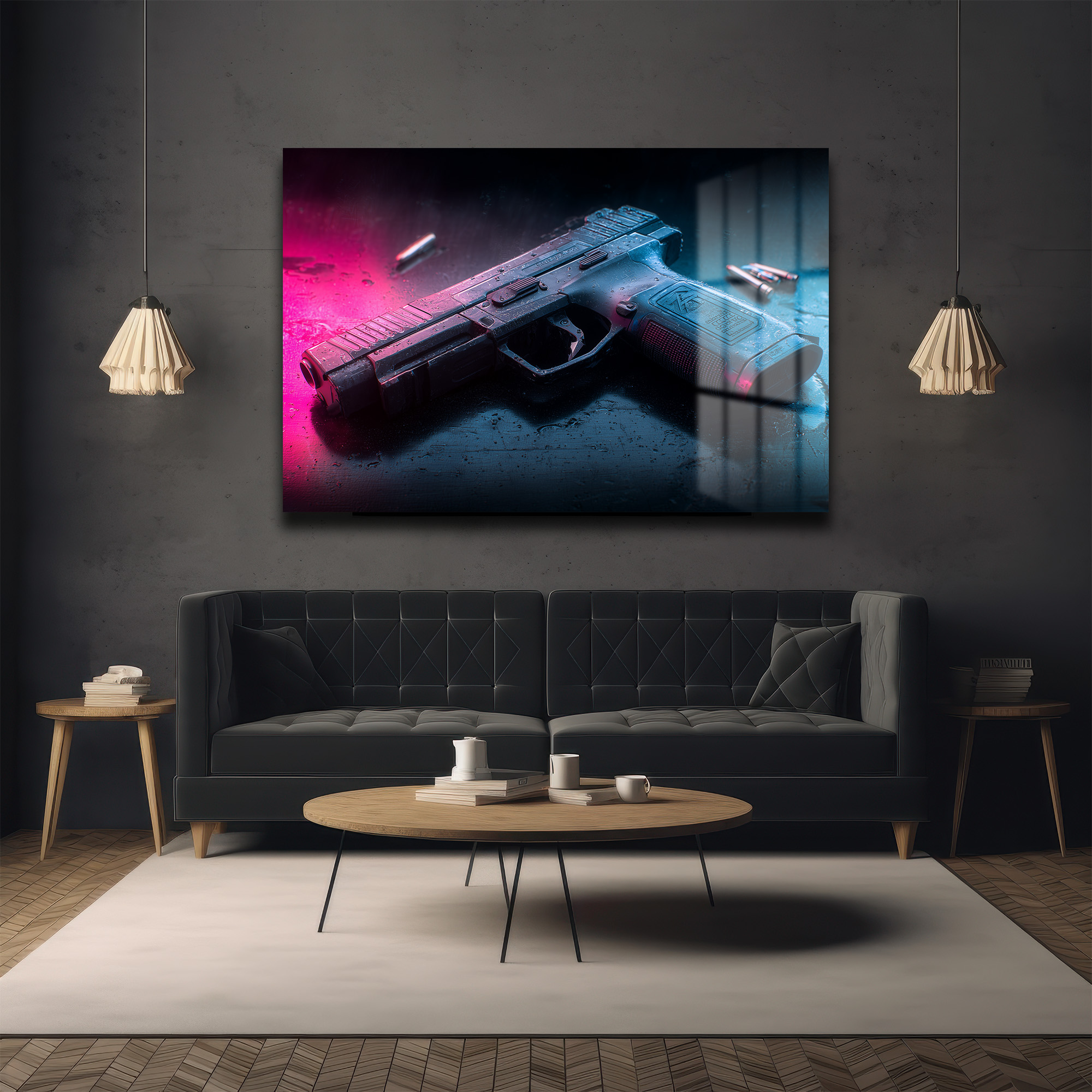 Neon Gölge: Şehir Noir Temalı Temperli Cam Tablo Duvar Dekoru Neon Gölge: Şehir Noir Temalı Temperli Cam Tablo