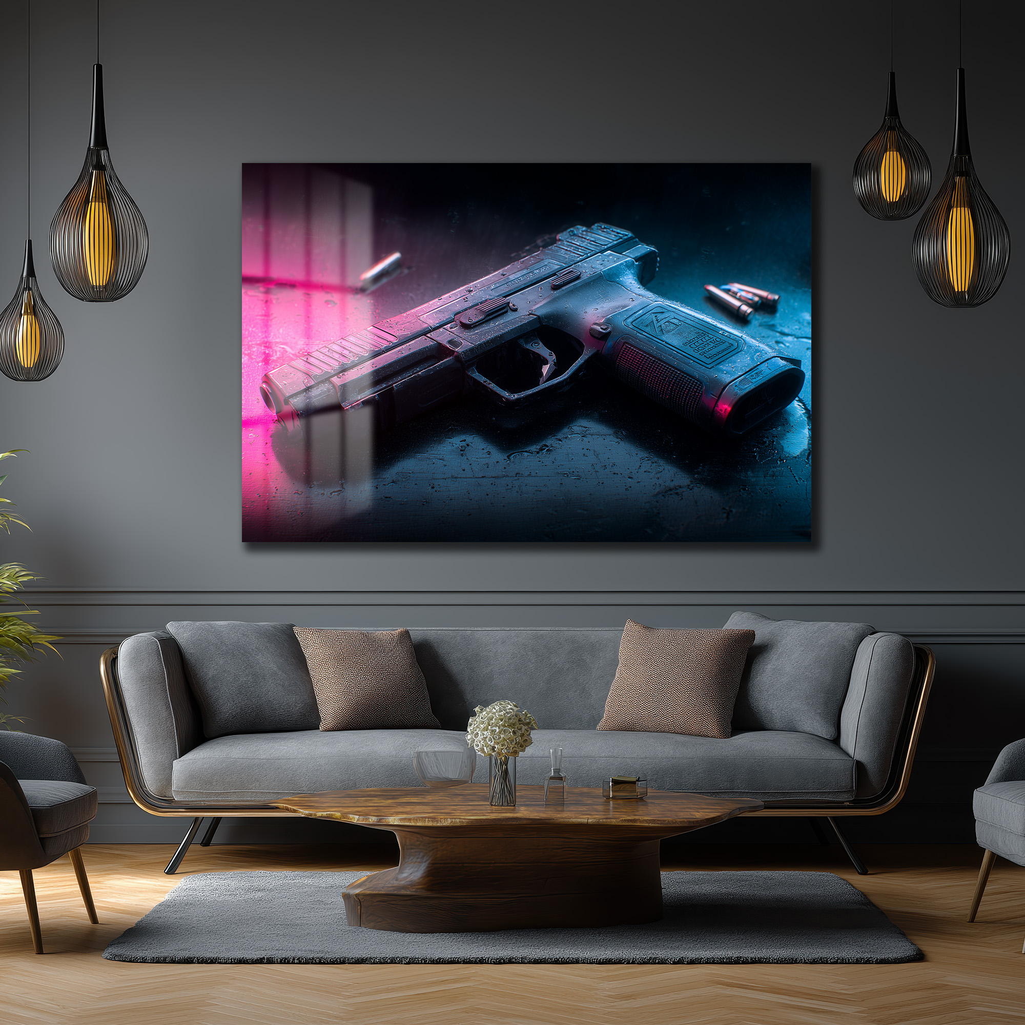 Neon Gölge: Şehir Noir Temalı Temperli Cam Tablo Duvar Dekoru Neon Gölge: Şehir Noir Temalı Temperli Cam Tablo