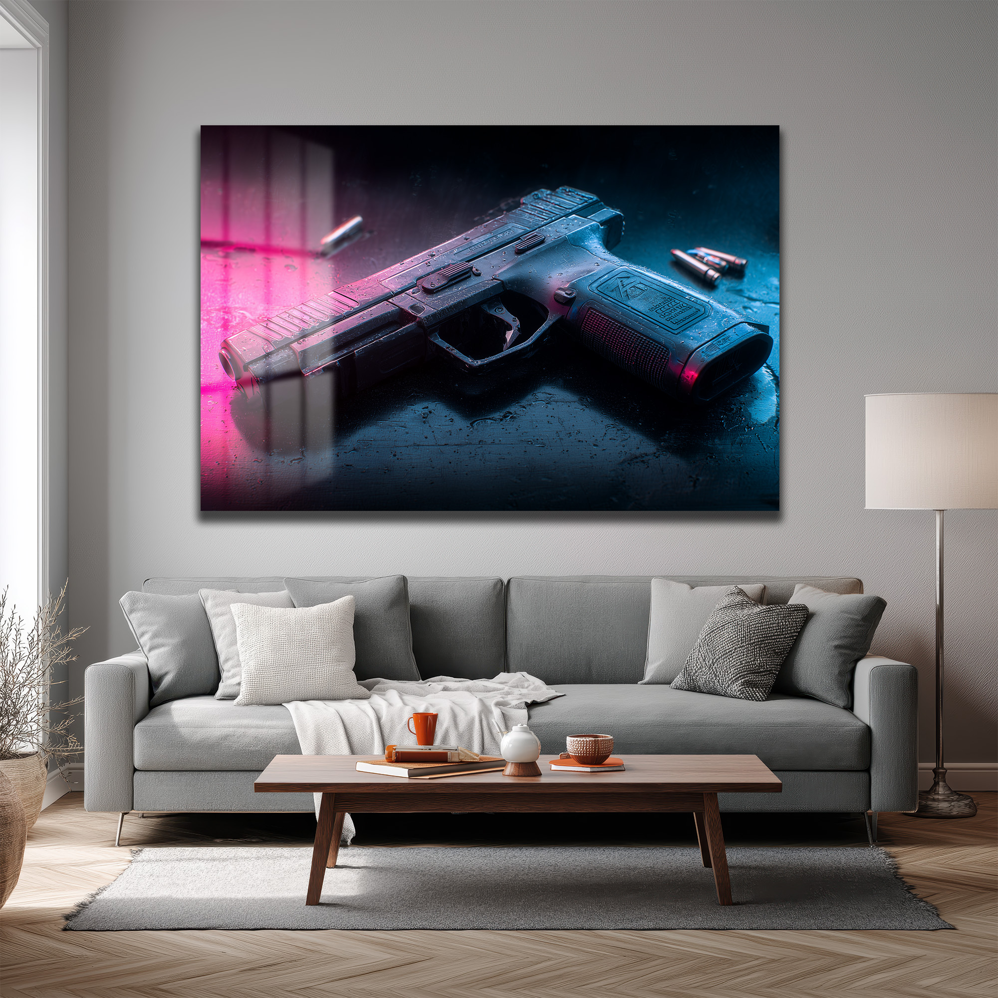 Neon Gölge: Şehir Noir Temalı Temperli Cam Tablo Duvar Dekoru Neon Gölge: Şehir Noir Temalı Temperli Cam Tablo