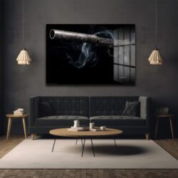 Gizemli Atış: Desenli Susturuculu Silah Temalı Modern Cam Tablo Duvar Dekoru Gizemli Atış: Desenli Susturuculu Silah Temalı Modern Cam Tablo