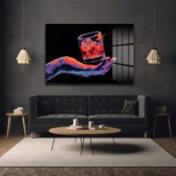 Neon Ritüel: Dijital El ve Kokteyl Temalı Modern Cam Tablo Duvar Dekoru Neon Ritüel: Dijital El ve Kokteyl Temalı Modern Cam Tablo