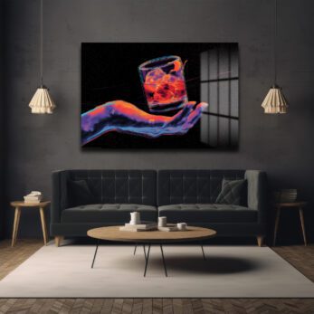 Neon Ritüel: Dijital El ve Kokteyl Temalı Modern Cam Tablo - Glazella