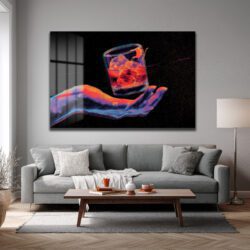 Neon Ritüel: Dijital El ve Kokteyl Temalı Modern Cam Tablo Duvar Dekoru Neon Ritüel: Dijital El ve Kokteyl Temalı Modern Cam Tablo