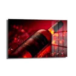 Kızıl Tutku: Buz ve Şarap Şişesi Modern Cam Tablo - Glazella Kızıl Tutku: Buz ve Şarap Şişesi Modern Cam Tablo - Glazella