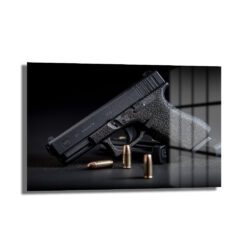 Taktik Zarafet: Glock ve Mermiler Cam Duvar Tablosu - Glazella Taktik Zarafet: Glock ve Mermiler Cam Duvar Tablosu - Glazella
