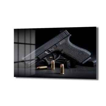 Taktik Zarafet: Glock ve Mermiler Cam Duvar Tablosu