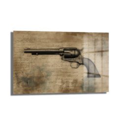 Vahşi Batı'nın Mirası: Antik Revolver Desenli Temperli Cam Tablo Duvar Dekoru Vahşi Batı'nın Mirası: Antik Revolver Desenli Temperli Cam Tablo