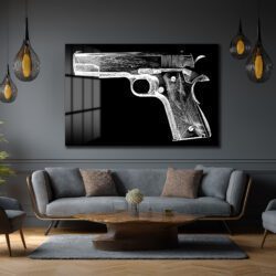 Güç ve Estetik: Çizgi Sanatı Tabanca Cam Tablo Duvar Dekoru Güç ve Estetik: Çizgi Sanatı Tabanca Cam Tablo