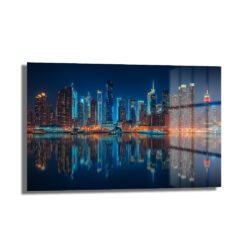 New York Işıkları: Gece Şehir Manzarası Modern Cam Tablo Duvar Dekoru New York Işıkları: Gece Şehir Manzarası Modern Cam Tablo
