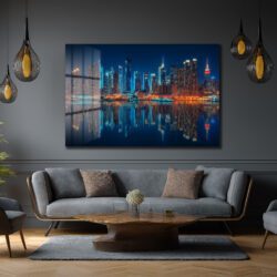 New York Işıkları: Gece Şehir Manzarası Modern Cam Tablo Duvar Dekoru New York Işıkları: Gece Şehir Manzarası Modern Cam Tablo