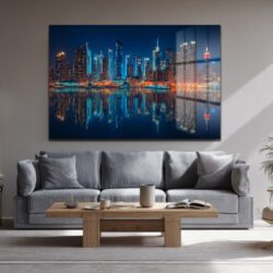New York Işıkları: Gece Şehir Manzarası Modern Cam Tablo Duvar Dekoru New York Işıkları: Gece Şehir Manzarası Modern Cam Tablo