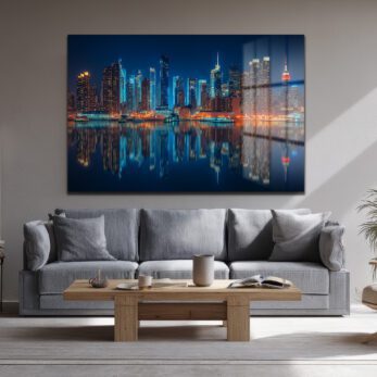 New York Işıkları: Gece Şehir Manzarası Modern Cam Tablo - Glazella New York Işıkları: Gece Şehir Manzarası Modern Cam Tablo - Glazella