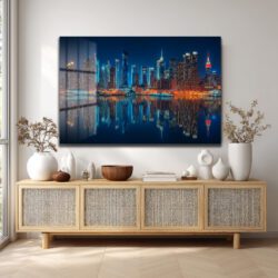 New York Işıkları: Gece Şehir Manzarası Modern Cam Tablo Duvar Dekoru New York Işıkları: Gece Şehir Manzarası Modern Cam Tablo