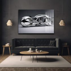 Fütüristik Krom Motosiklet Cam Tablo: Modern Sanat ve Hızın Buluştuğu Duvar Dekoru Duvar Dekoru Fütüristik Krom Motosiklet Cam Tablo: Modern Sanat ve Hızın Buluştuğu Duvar Dekoru
