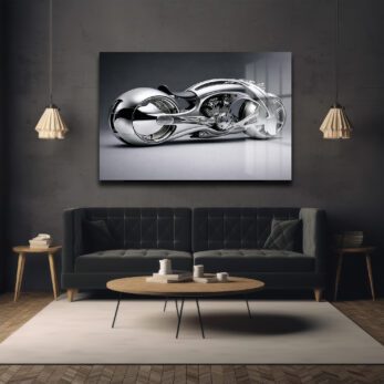Fütüristik Krom Motosiklet Cam Tablo: Modern Sanat ve Hızın Buluştuğu Duvar Dekoru - Glazella Fütüristik Krom Motosiklet Cam Tablo: Modern Sanat ve Hızın Buluştuğu Duvar Dekoru - Glazella