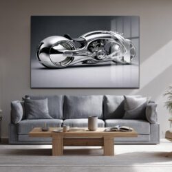 Fütüristik Krom Motosiklet Cam Tablo: Modern Sanat ve Hızın Buluştuğu Duvar Dekoru Duvar Dekoru Fütüristik Krom Motosiklet Cam Tablo: Modern Sanat ve Hızın Buluştuğu Duvar Dekoru
