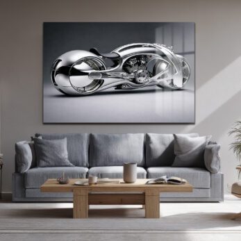 Fütüristik Krom Motosiklet Cam Tablo: Modern Sanat ve Hızın Buluştuğu Duvar Dekoru - Glazella Fütüristik Krom Motosiklet Cam Tablo: Modern Sanat ve Hızın Buluştuğu Duvar Dekoru - Glazella