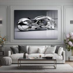 Fütüristik Krom Motosiklet Cam Tablo: Modern Sanat ve Hızın Buluştuğu Duvar Dekoru Duvar Dekoru Fütüristik Krom Motosiklet Cam Tablo: Modern Sanat ve Hızın Buluştuğu Duvar Dekoru