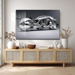 Fütüristik Krom Motosiklet Cam Tablo: Modern Sanat ve Hızın Buluştuğu Duvar Dekoru Duvar Dekoru Fütüristik Krom Motosiklet Cam Tablo: Modern Sanat ve Hızın Buluştuğu Duvar Dekoru