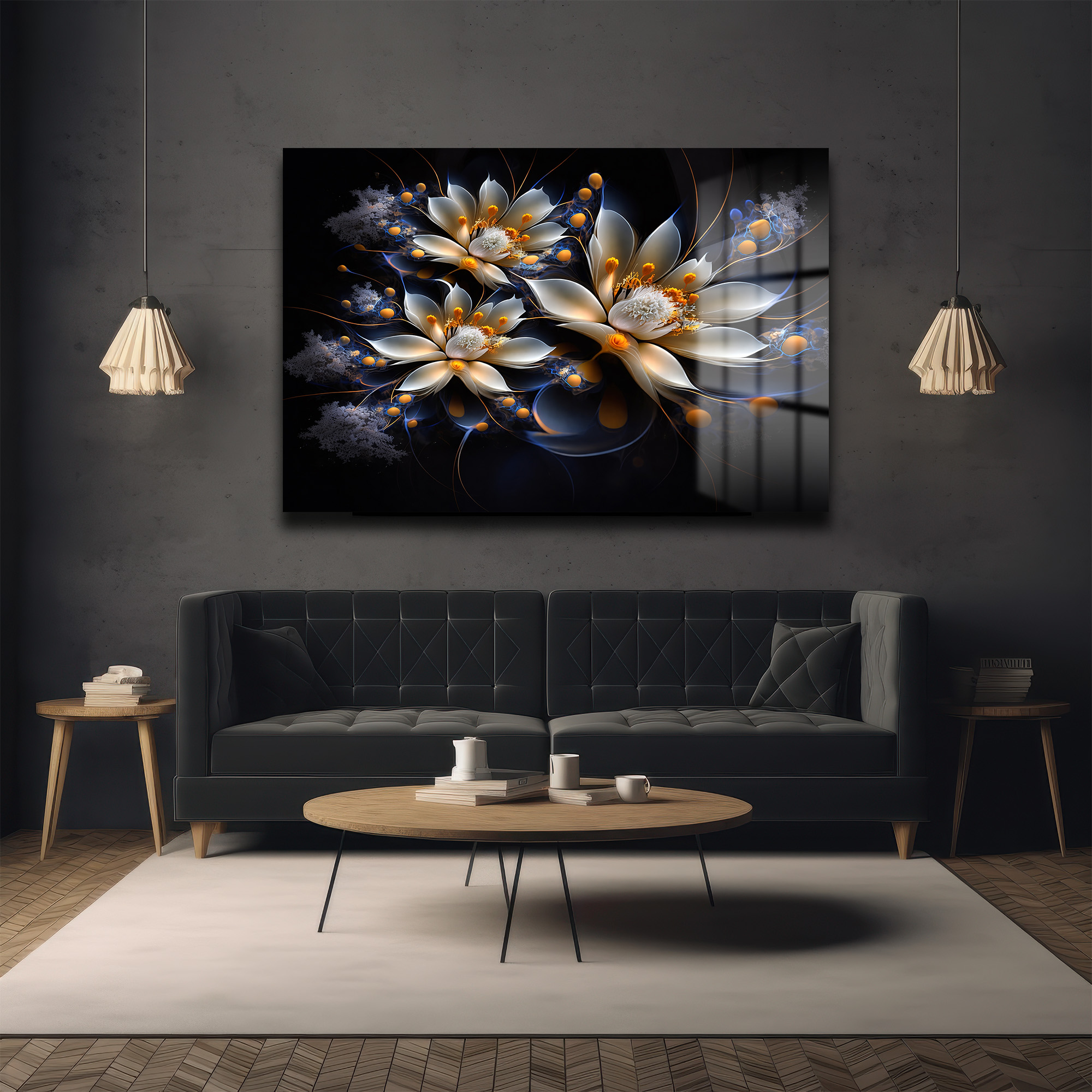 Eterik Işıltı: Lotus Çiçekleri Modern Cam Tablo Duvar Dekoru Eterik Işıltı: Lotus Çiçekleri Modern Cam Tablo